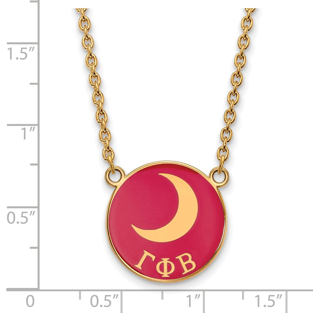 Alternate view of the 14K Plated Silver Gamma Phi Beta Large Dk Pink Enamel w/ Moon Necklace by The Black Bow Jewelry Co.