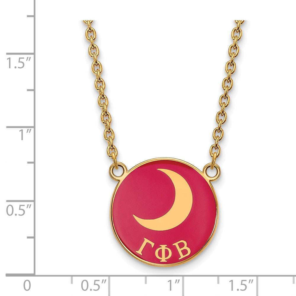 Alternate view of the 14K Plated Silver Gamma Phi Beta Large Dk Pink Enamel w/ Moon Necklace by The Black Bow Jewelry Co.