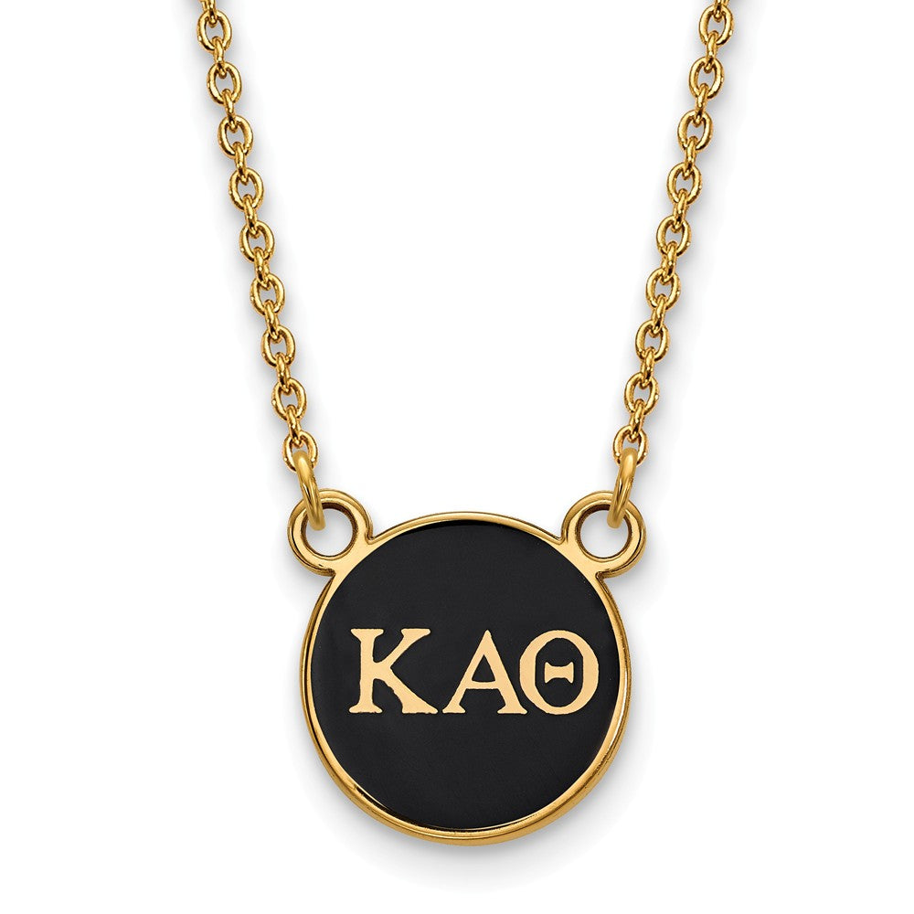 14K Plated Silver Kappa Alpha Theta Small Black Enamel Disc Necklace, Item N14455 by The Black Bow Jewelry Co.