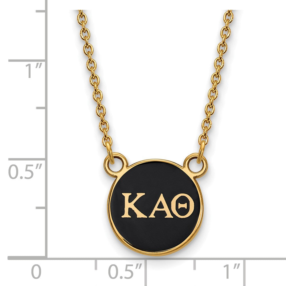 Alternate view of the 14K Plated Silver Kappa Alpha Theta Small Black Enamel Disc Necklace by The Black Bow Jewelry Co.