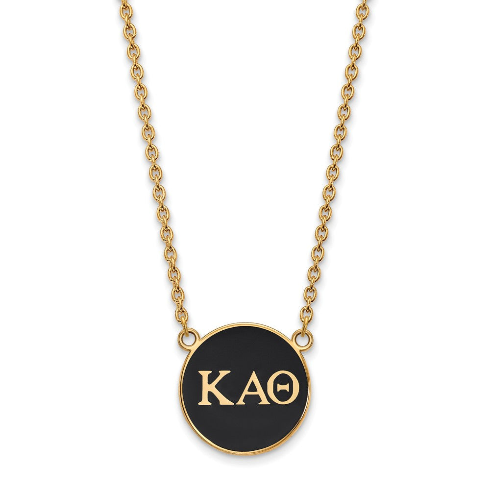 14K Plated Silver Kappa Alpha Theta Large Black Enamel Disc Necklace, Item N14456 by The Black Bow Jewelry Co.