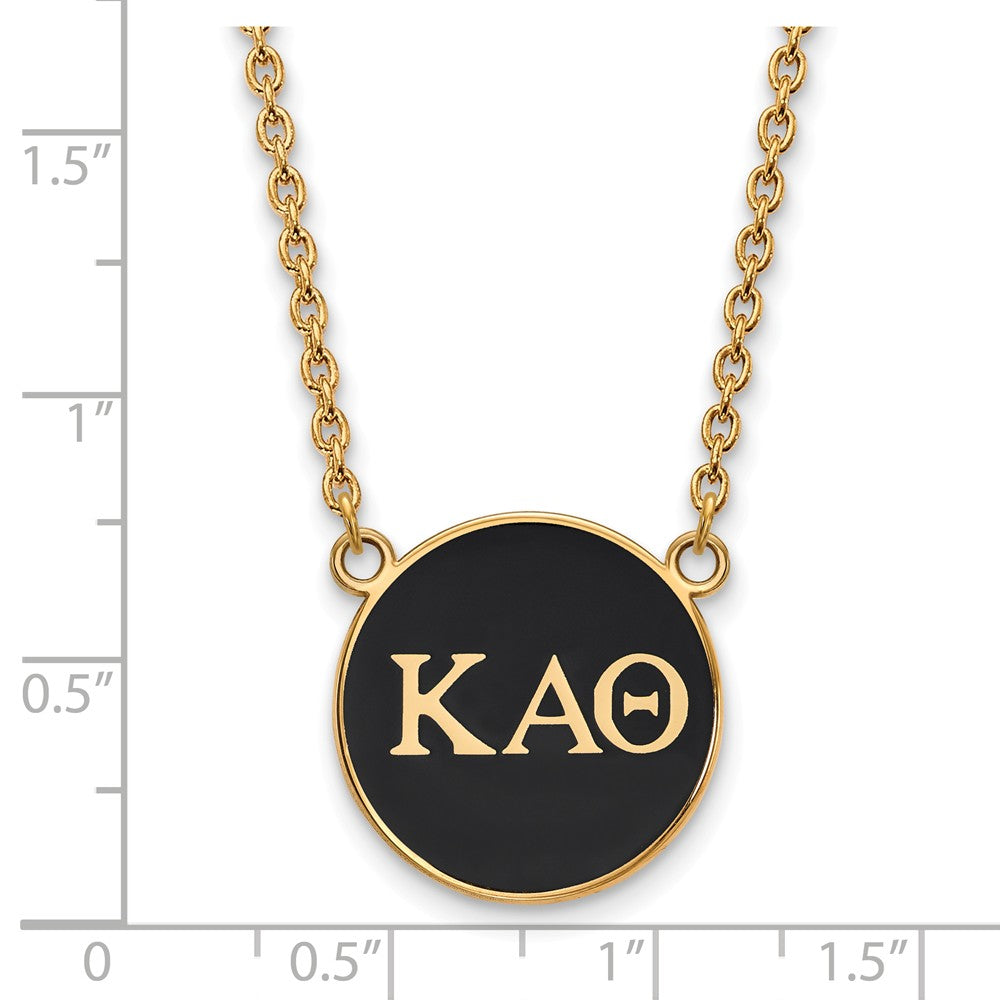 Alternate view of the 14K Plated Silver Kappa Alpha Theta Large Black Enamel Disc Necklace by The Black Bow Jewelry Co.