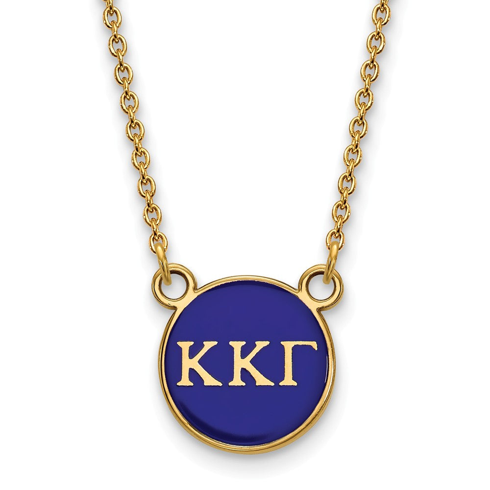 14K Plated Silver Kappa Kappa Gamma Small Blue Enamel Disc Necklace, Item N14469 by The Black Bow Jewelry Co.