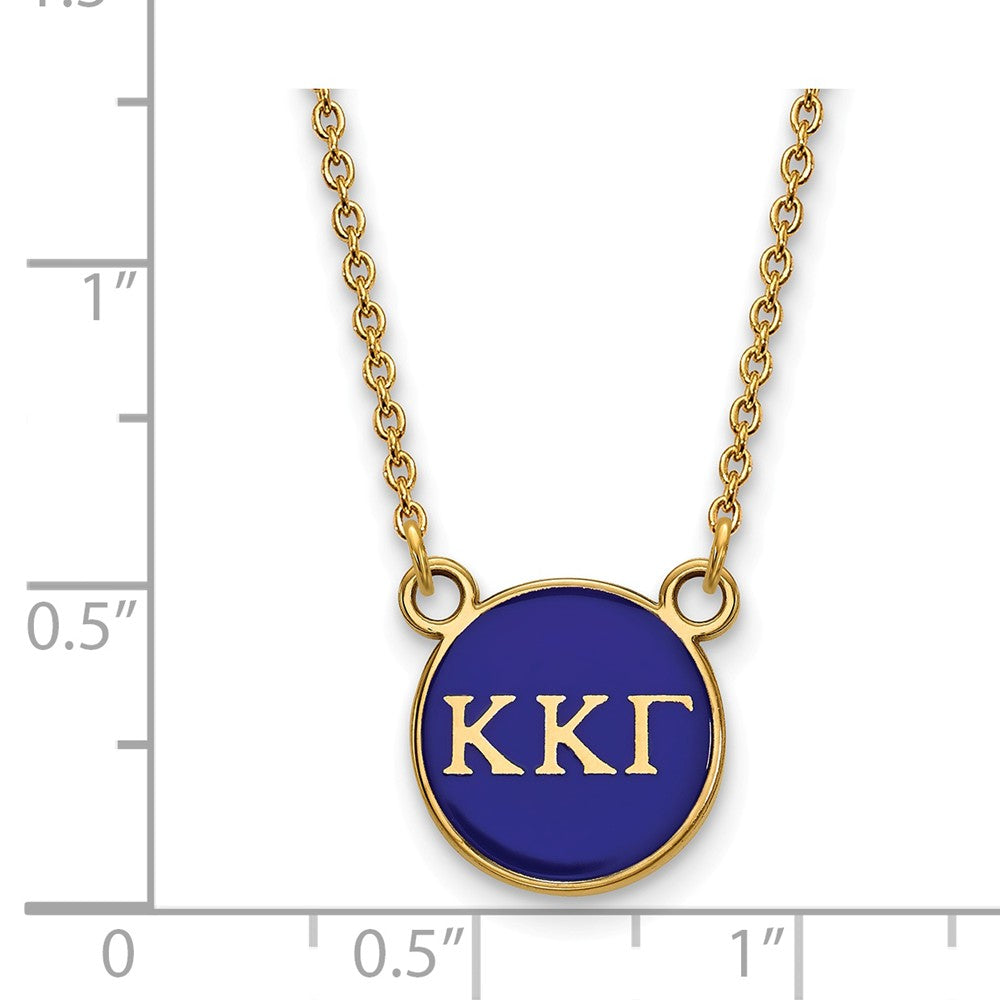 Alternate view of the 14K Plated Silver Kappa Kappa Gamma Small Blue Enamel Disc Necklace by The Black Bow Jewelry Co.