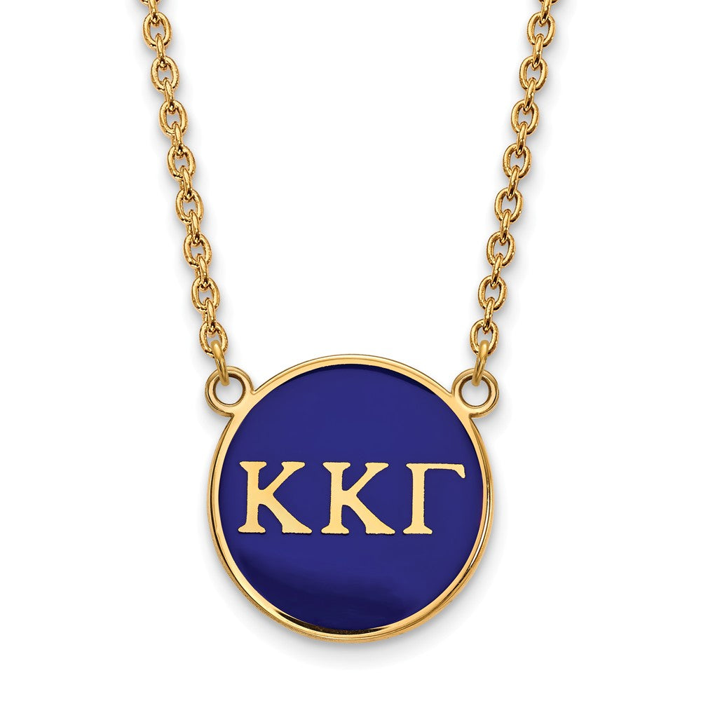 14K Plated Silver Kappa Kappa Gamma Large Blue Enamel Disc Necklace, Item N14470 by The Black Bow Jewelry Co.