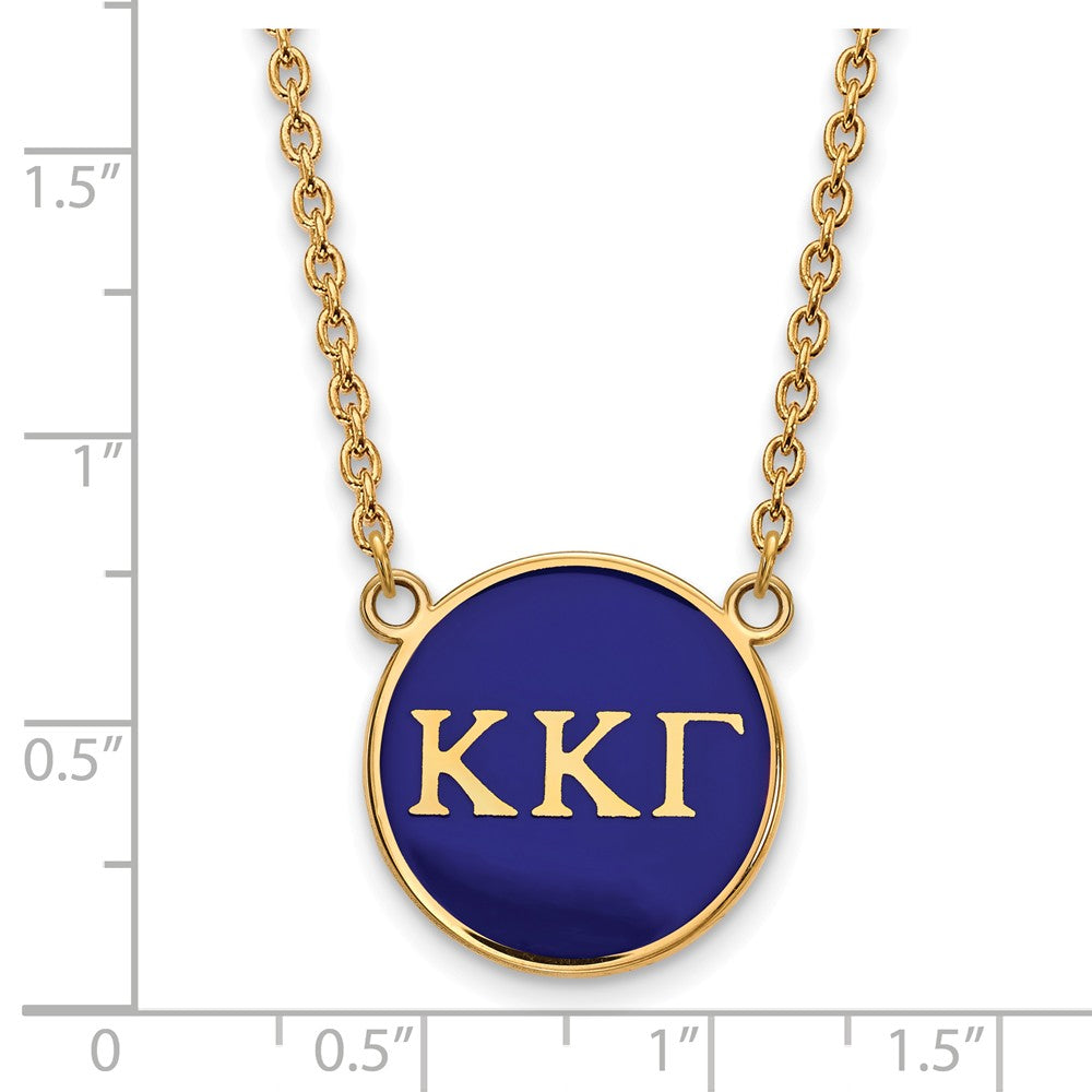 Alternate view of the 14K Plated Silver Kappa Kappa Gamma Large Blue Enamel Disc Necklace by The Black Bow Jewelry Co.