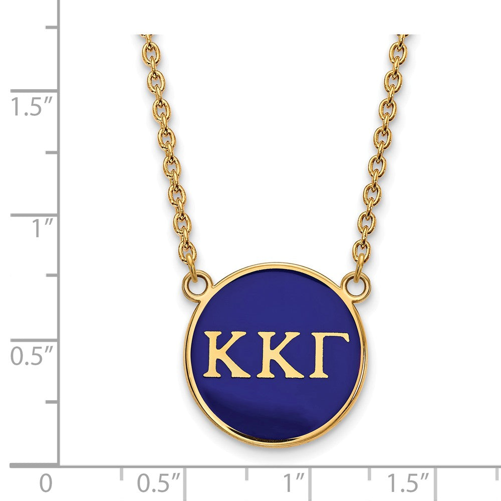 Alternate view of the 14K Plated Silver Kappa Kappa Gamma Large Blue Enamel Disc Necklace by The Black Bow Jewelry Co.