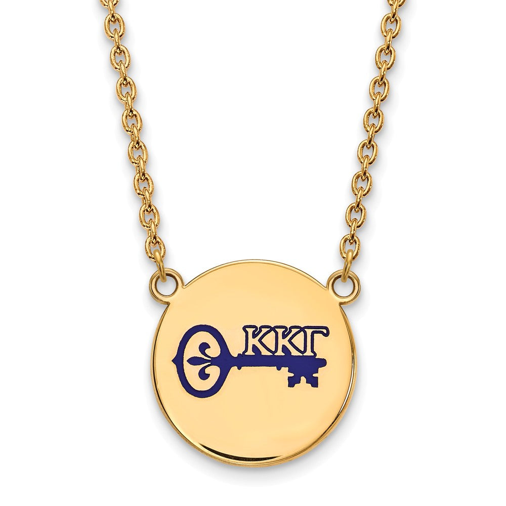 14K Plated Silver Kappa Kappa Gamma Large Blue Enamel Logo Necklace, Item N14474 by The Black Bow Jewelry Co.