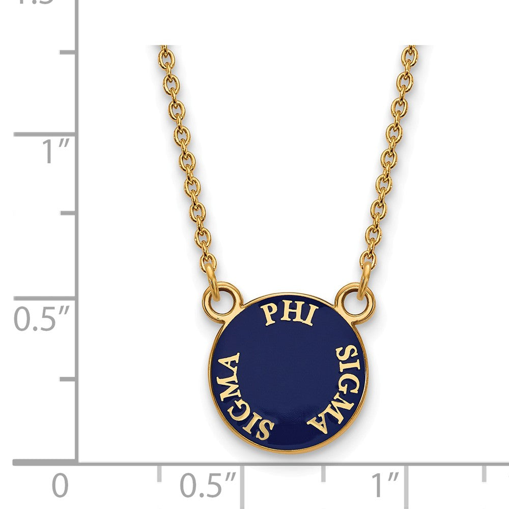Alternate view of the 14K Plated Silver Phi Sigma Sigma Small Enamel Disc Necklace by The Black Bow Jewelry Co.