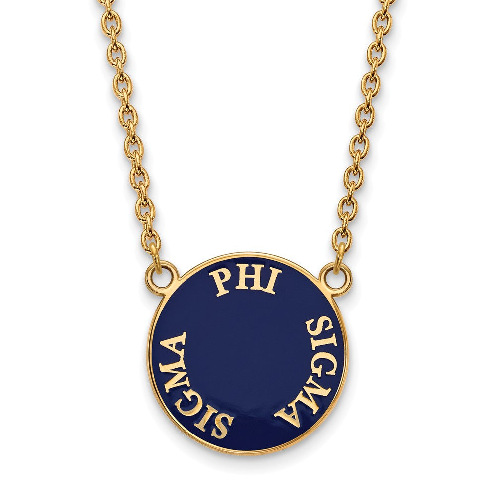 14K Plated Silver Phi Sigma Sigma Large Enamel Disc Necklace, Item N14486 by The Black Bow Jewelry Co.