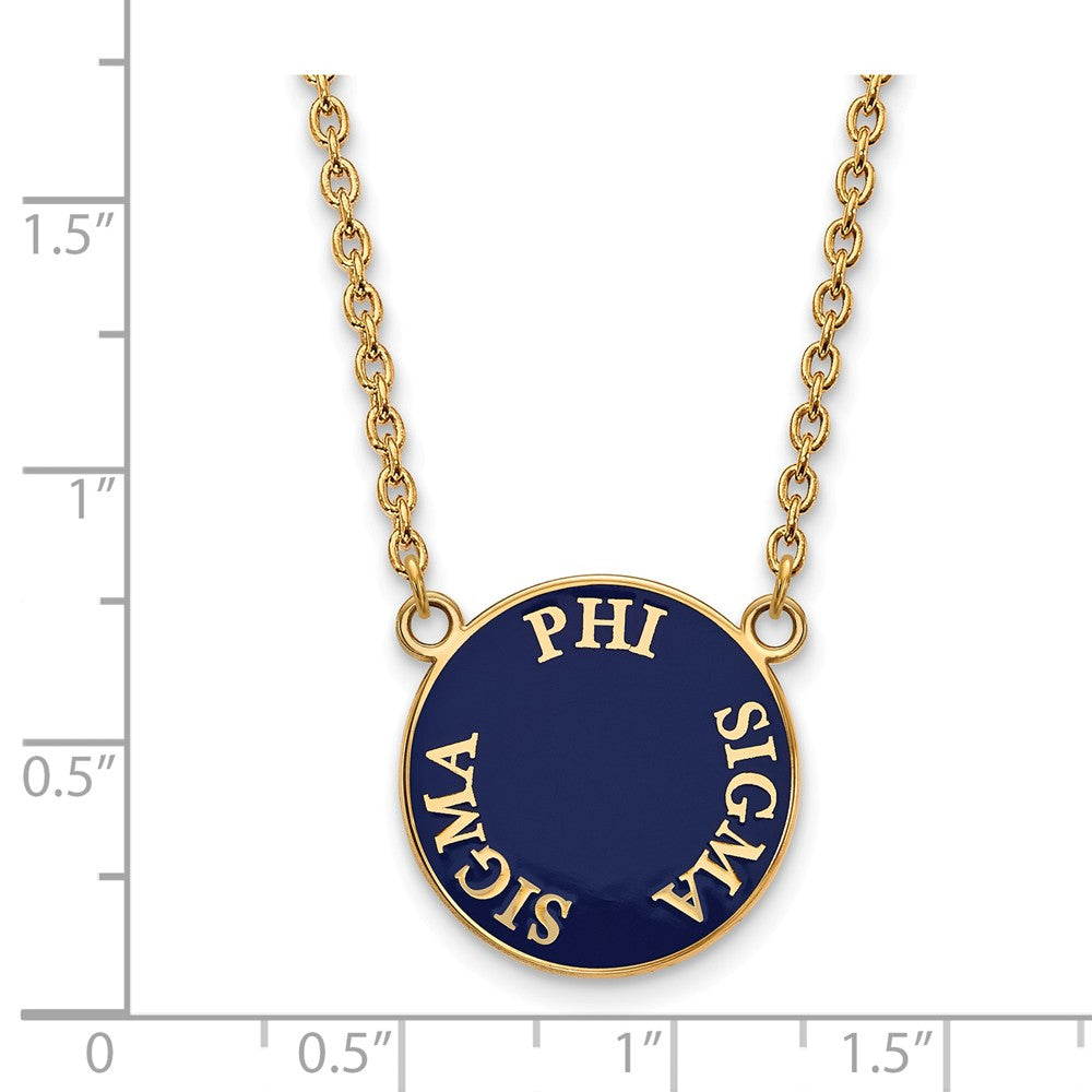 Alternate view of the 14K Plated Silver Phi Sigma Sigma Large Enamel Disc Necklace by The Black Bow Jewelry Co.