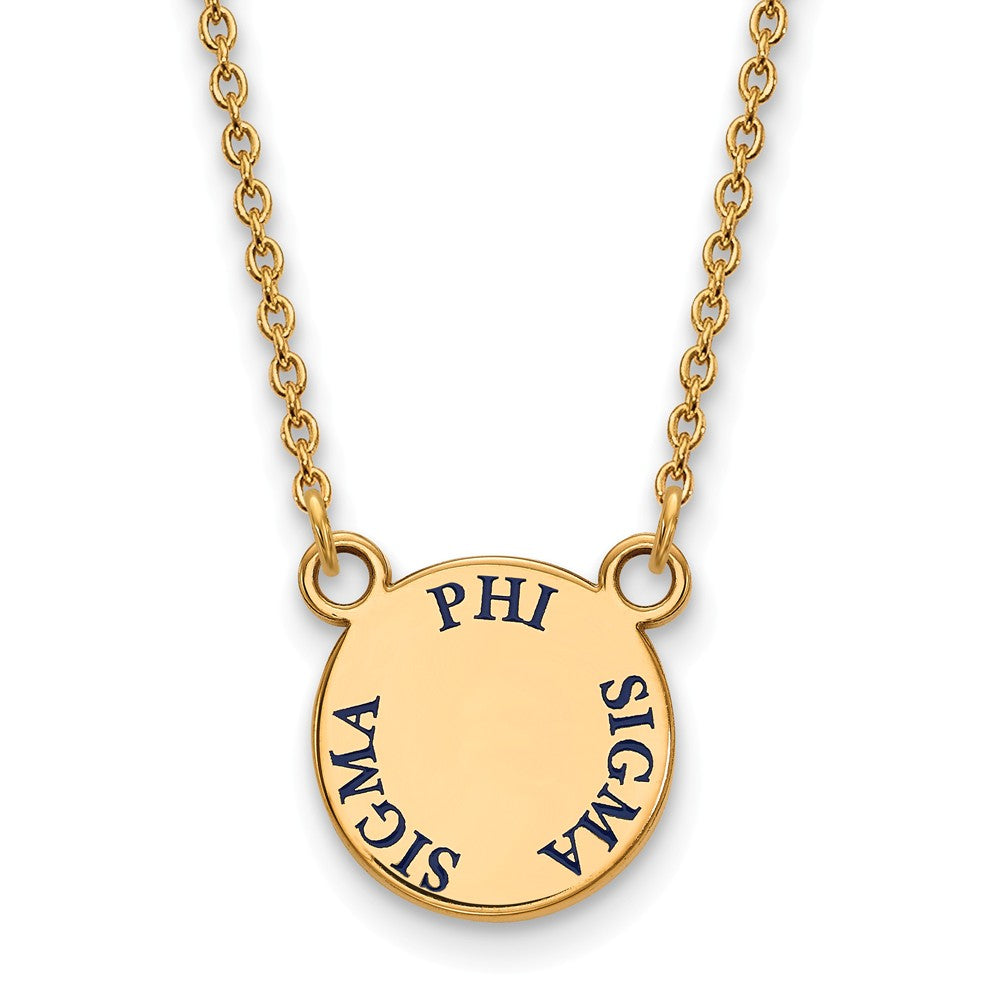 14K Plated Silver Phi Sigma Sigma Small Blue Enamel Necklace, Item N14487 by The Black Bow Jewelry Co.