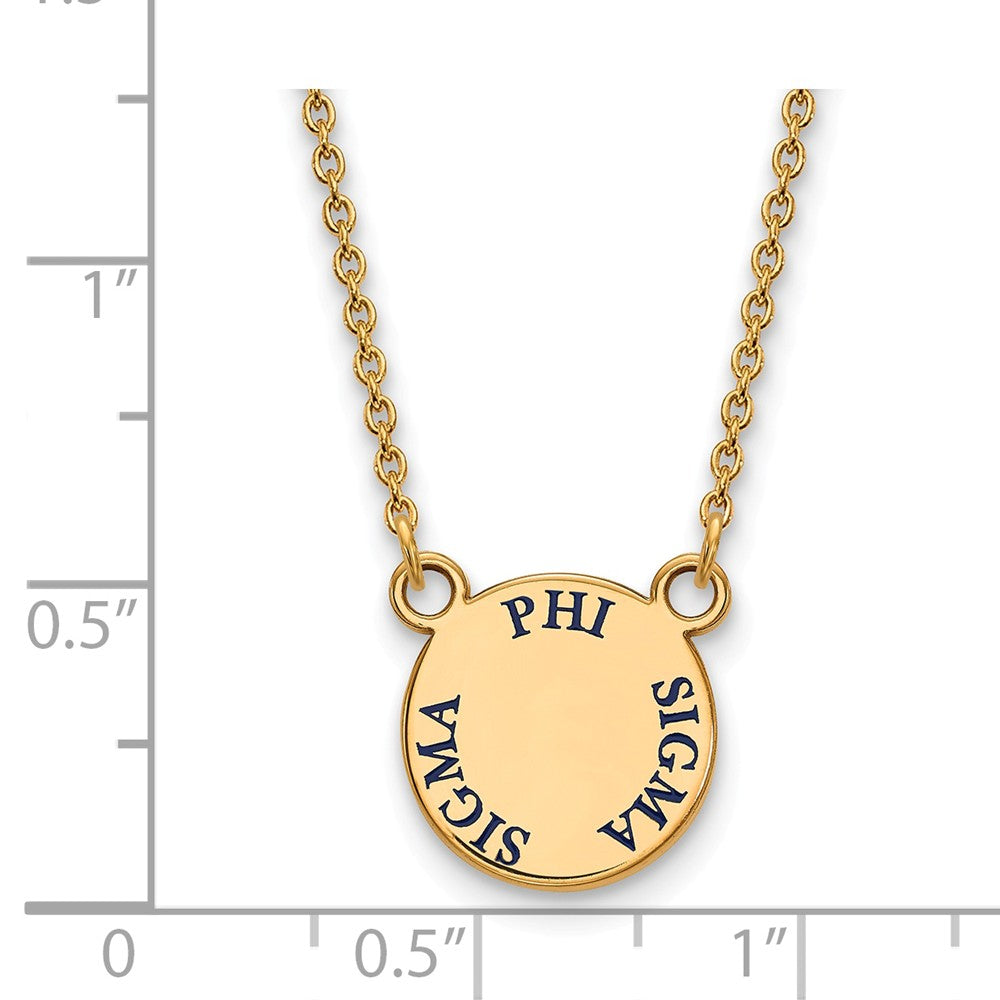 Alternate view of the 14K Plated Silver Phi Sigma Sigma Small Blue Enamel Necklace by The Black Bow Jewelry Co.