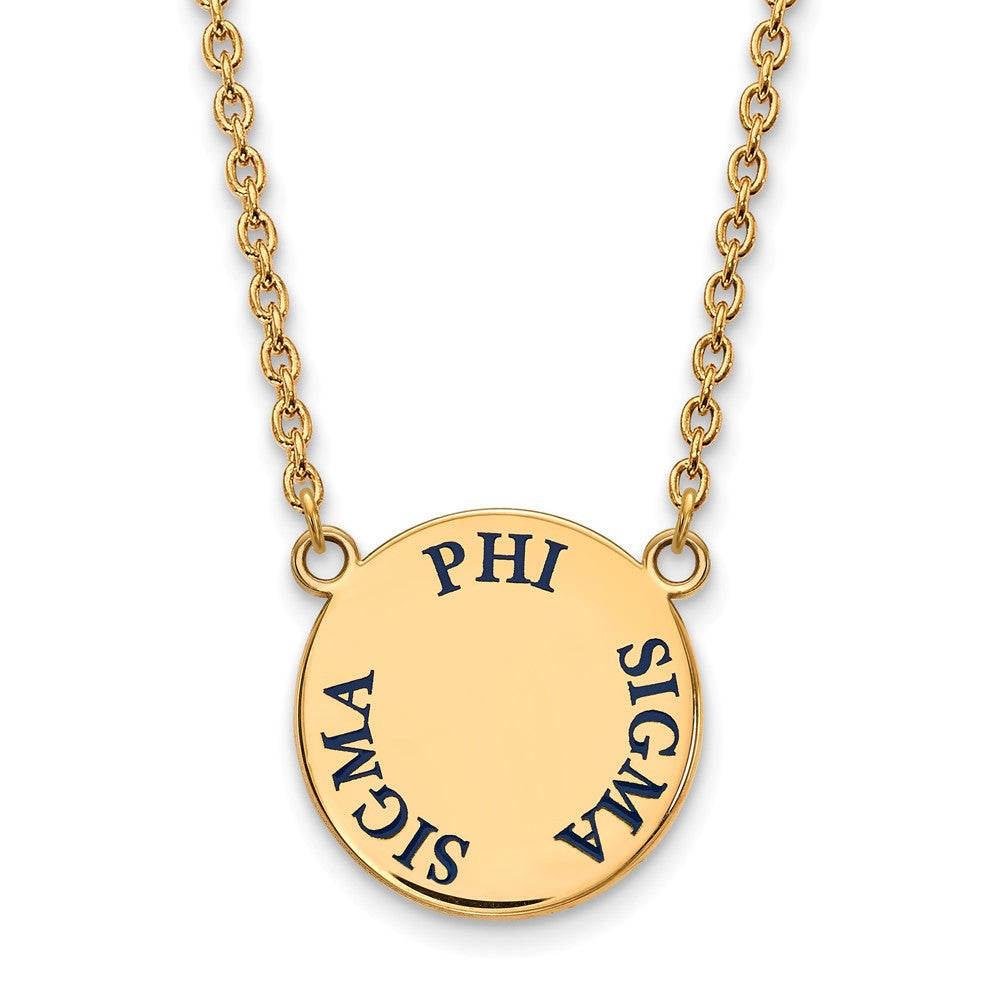 14K Plated Silver Phi Sigma Sigma Large Blue Enamel Necklace, Item N14488 by The Black Bow Jewelry Co.