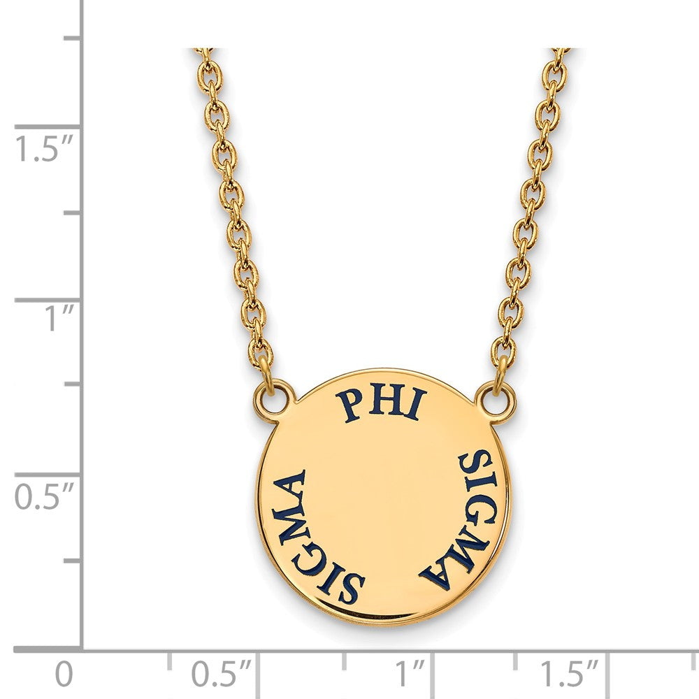 Alternate view of the 14K Plated Silver Phi Sigma Sigma Large Blue Enamel Necklace by The Black Bow Jewelry Co.