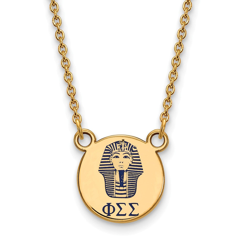 14K Plated Silver Phi Sigma Sigma Small Blue Enamel Logo Necklace, Item N14493 by The Black Bow Jewelry Co.