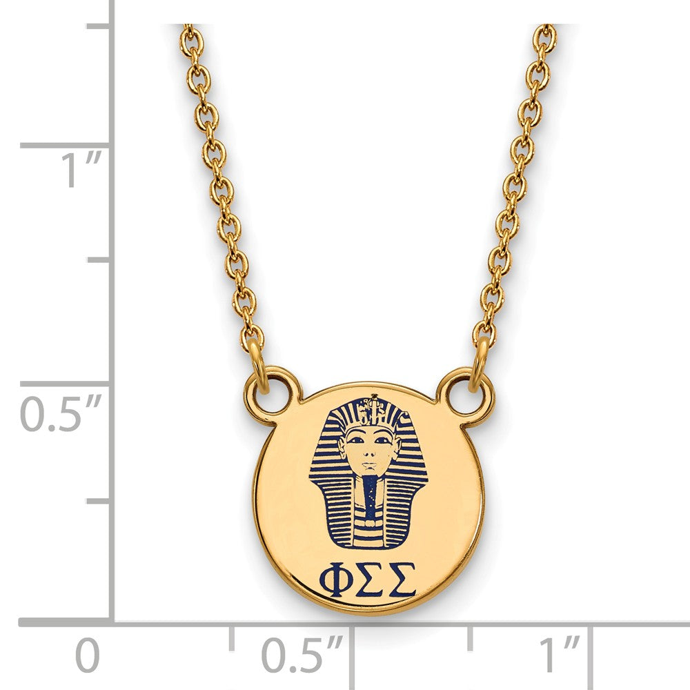 Alternate view of the 14K Plated Silver Phi Sigma Sigma Small Blue Enamel Logo Necklace by The Black Bow Jewelry Co.