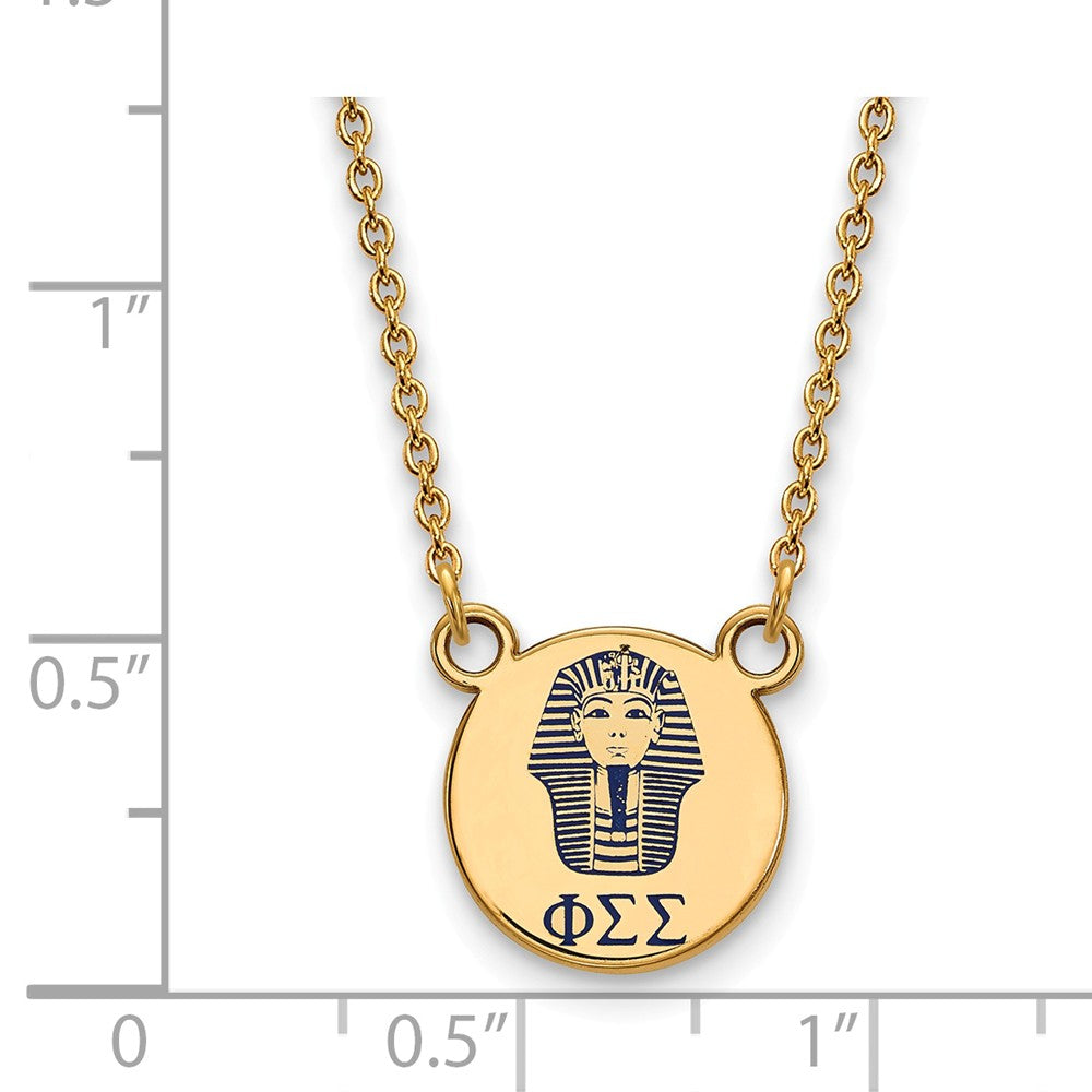 Alternate view of the 14K Plated Silver Phi Sigma Sigma Small Blue Enamel Logo Necklace by The Black Bow Jewelry Co.