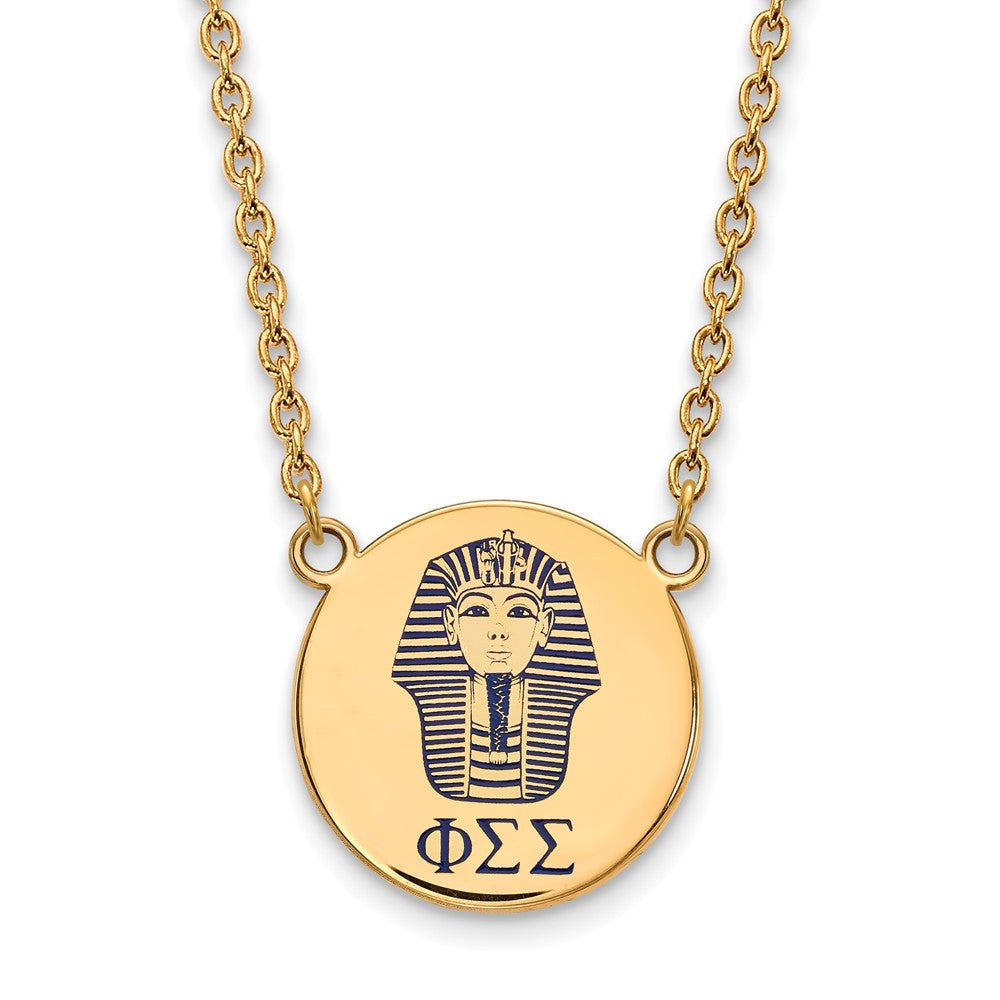 14K Plated Silver Phi Sigma Sigma Large Blue Enamel Logo Necklace, Item N14494 by The Black Bow Jewelry Co.