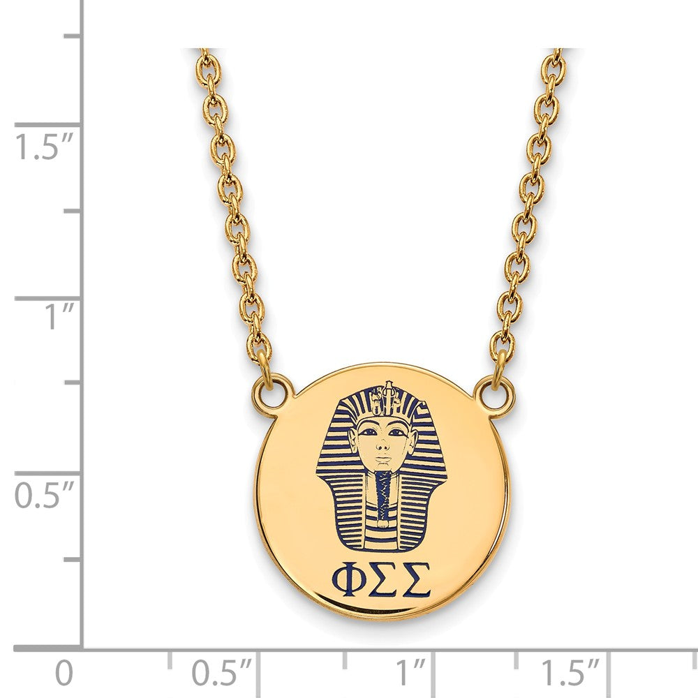 Alternate view of the 14K Plated Silver Phi Sigma Sigma Large Blue Enamel Logo Necklace by The Black Bow Jewelry Co.