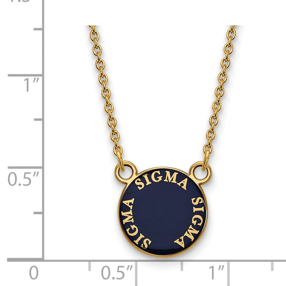 Alternate view of the 14K Plated Silver Sigma Sigma Sigma Small Enamel Disc Necklace by The Black Bow Jewelry Co.