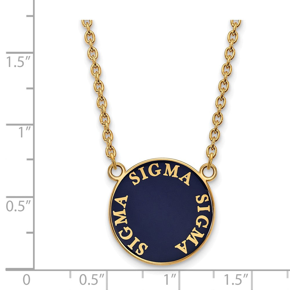Alternate view of the 14K Plated Silver Sigma Sigma Sigma Large Enamel Disc Necklace by The Black Bow Jewelry Co.