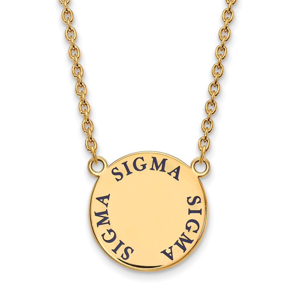 14K Plated Silver Sigma Sigma Sigma Large Blue Enamel Necklace, Item N14534 by The Black Bow Jewelry Co.