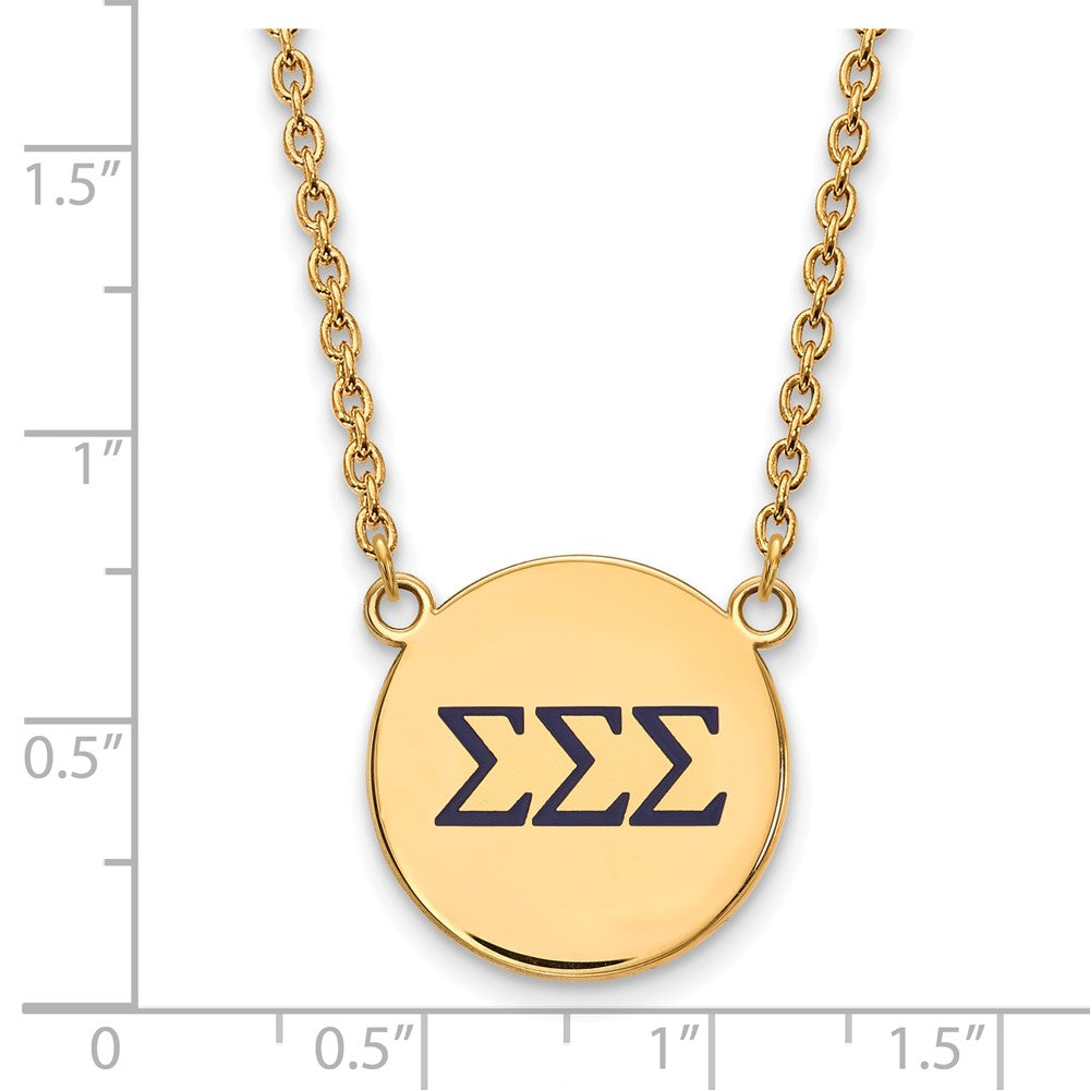 Alternate view of the 14K Plated Silver Sigma Sigma Sigma Large Enamel Necklace by The Black Bow Jewelry Co.