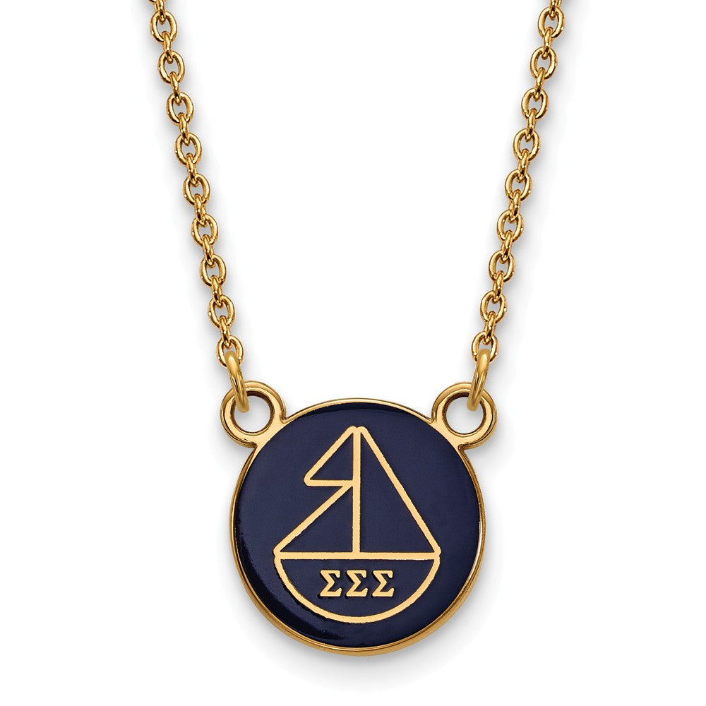 14K Plated Silver Sigma Sigma Sigma Small Enamel Logo Necklace, Item N14541 by The Black Bow Jewelry Co.