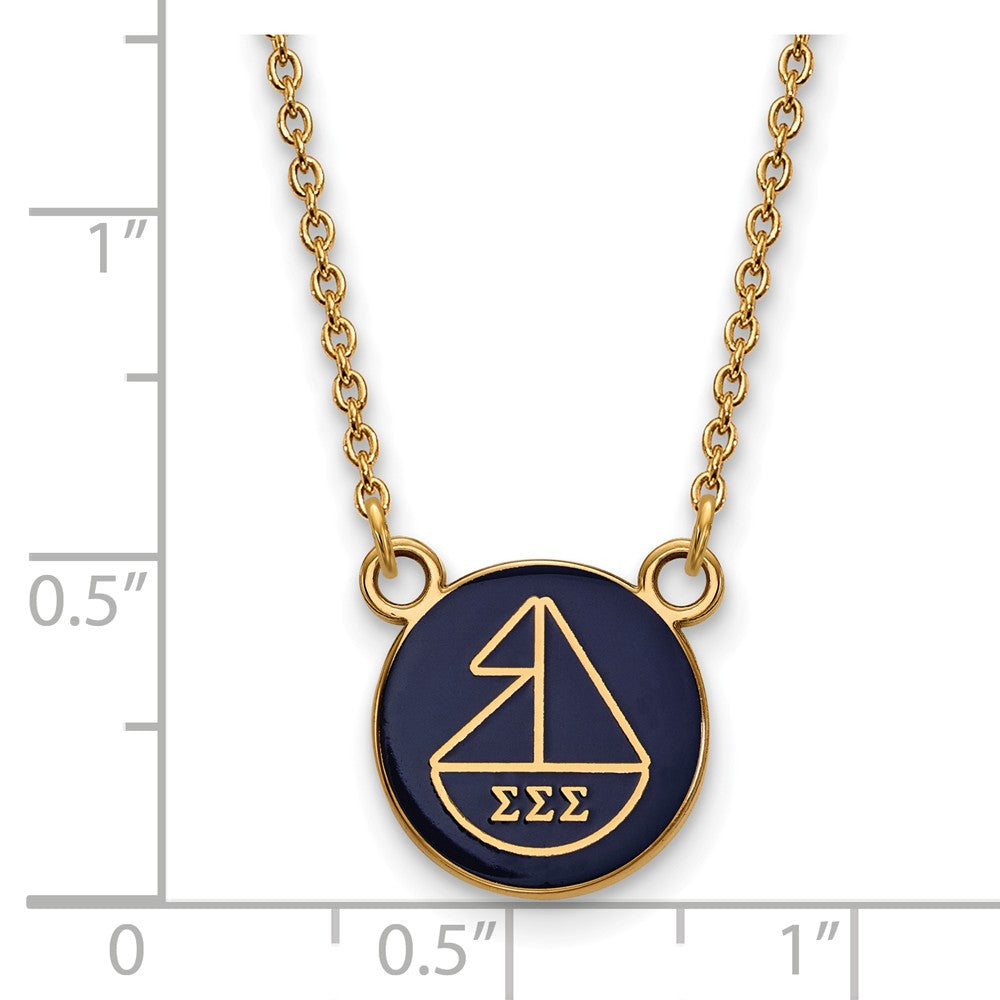 Alternate view of the 14K Plated Silver Sigma Sigma Sigma Small Enamel Logo Necklace by The Black Bow Jewelry Co.