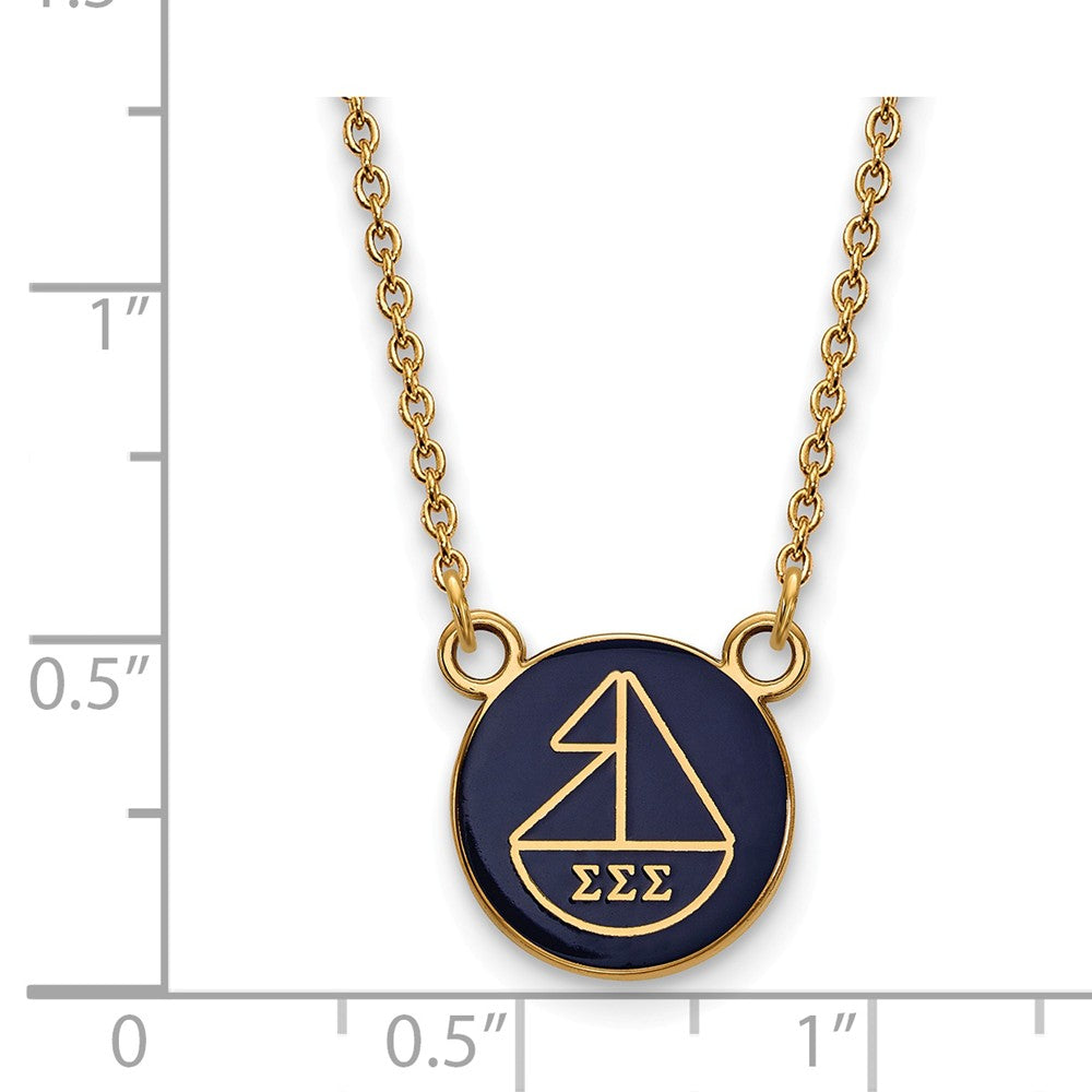 Alternate view of the 14K Plated Silver Sigma Sigma Sigma Small Enamel Logo Necklace by The Black Bow Jewelry Co.