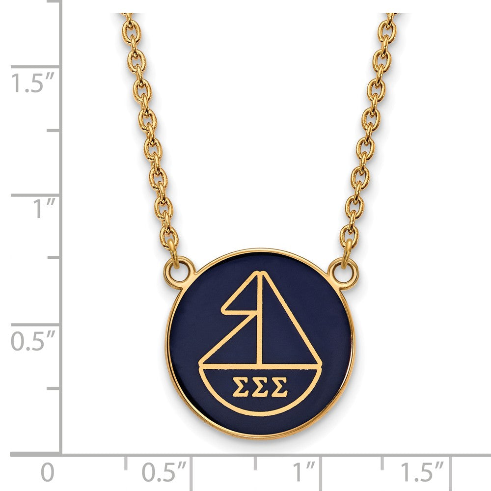 Alternate view of the 14K Plated Silver Sigma Sigma Sigma Large Enamel Logo Necklace by The Black Bow Jewelry Co.