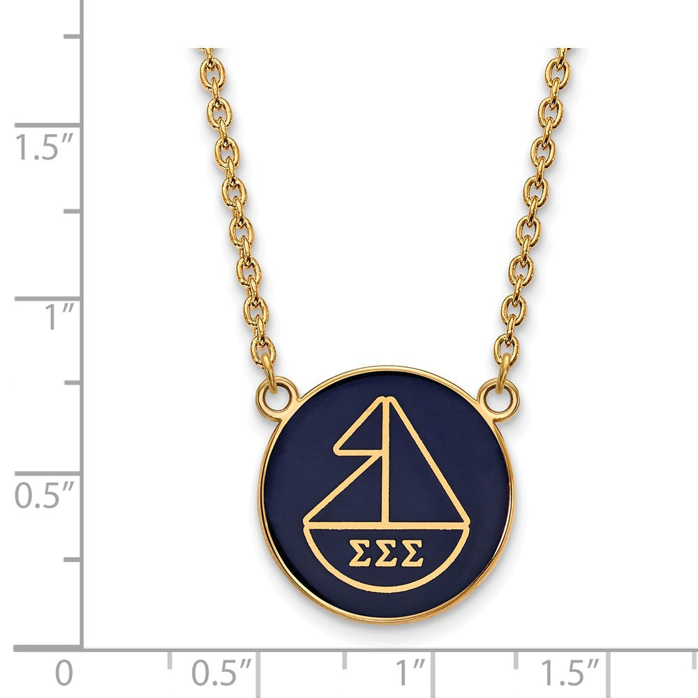 Alternate view of the 14K Plated Silver Sigma Sigma Sigma Large Enamel Logo Necklace by The Black Bow Jewelry Co.