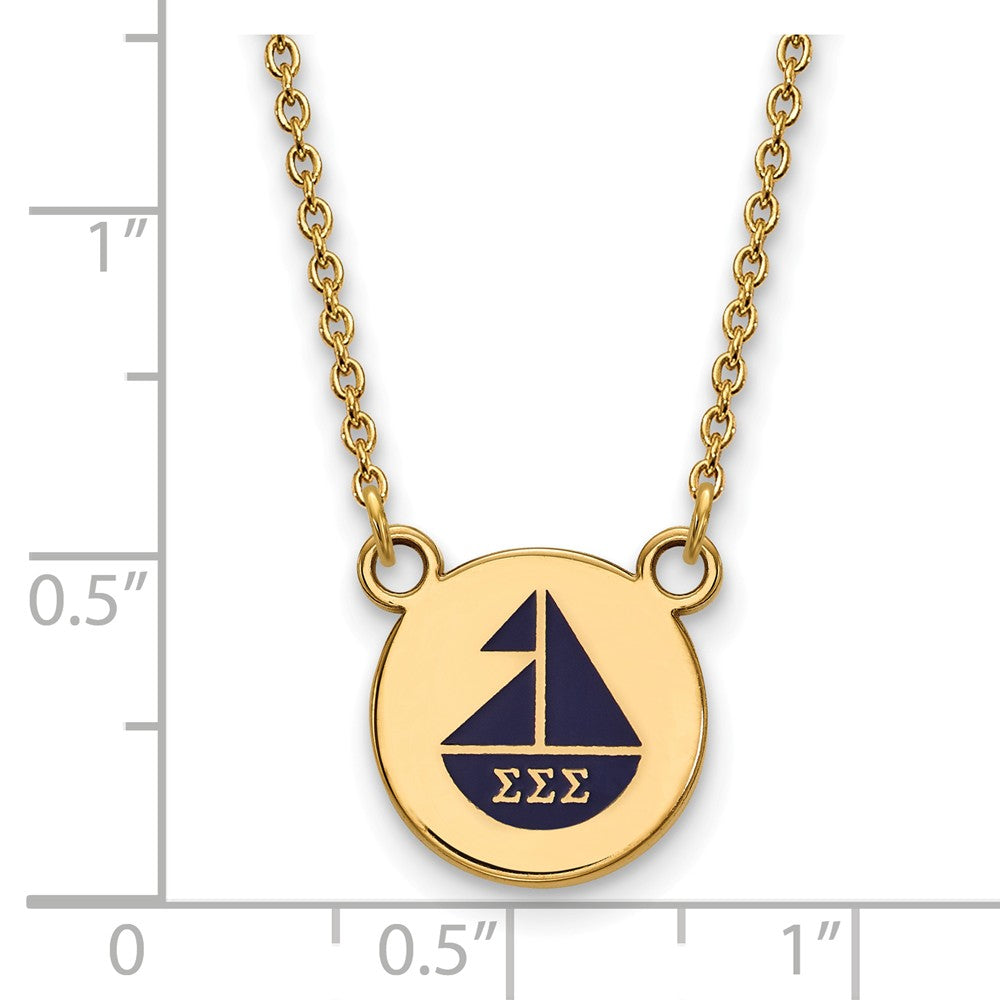 Alternate view of the 14K Plated Silver Sigma Sigma Sigma Small Enamel Necklace by The Black Bow Jewelry Co.