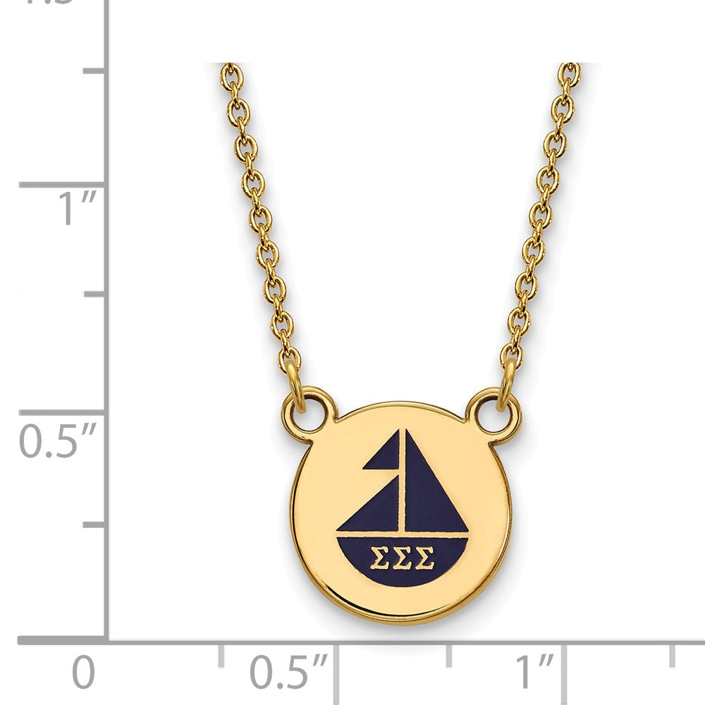 Alternate view of the 14K Plated Silver Sigma Sigma Sigma Small Enamel Necklace by The Black Bow Jewelry Co.