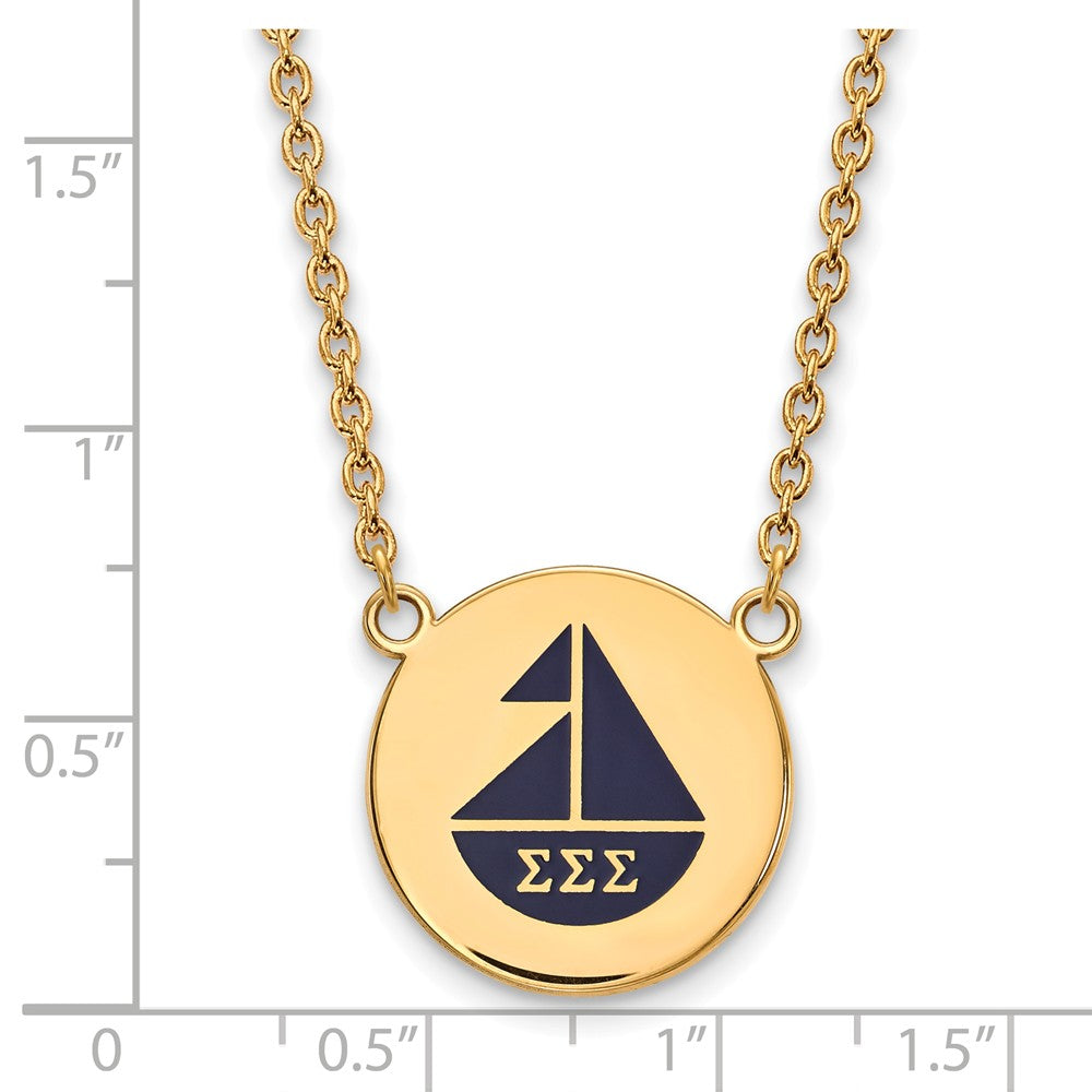 Alternate view of the 14K Plated Silver Sigma Sigma Sigma Large Blue Enamel Logo Necklace by The Black Bow Jewelry Co.