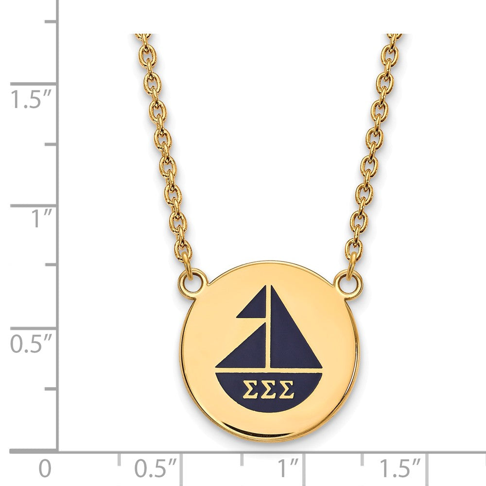 Alternate view of the 14K Plated Silver Sigma Sigma Sigma Large Blue Enamel Logo Necklace by The Black Bow Jewelry Co.