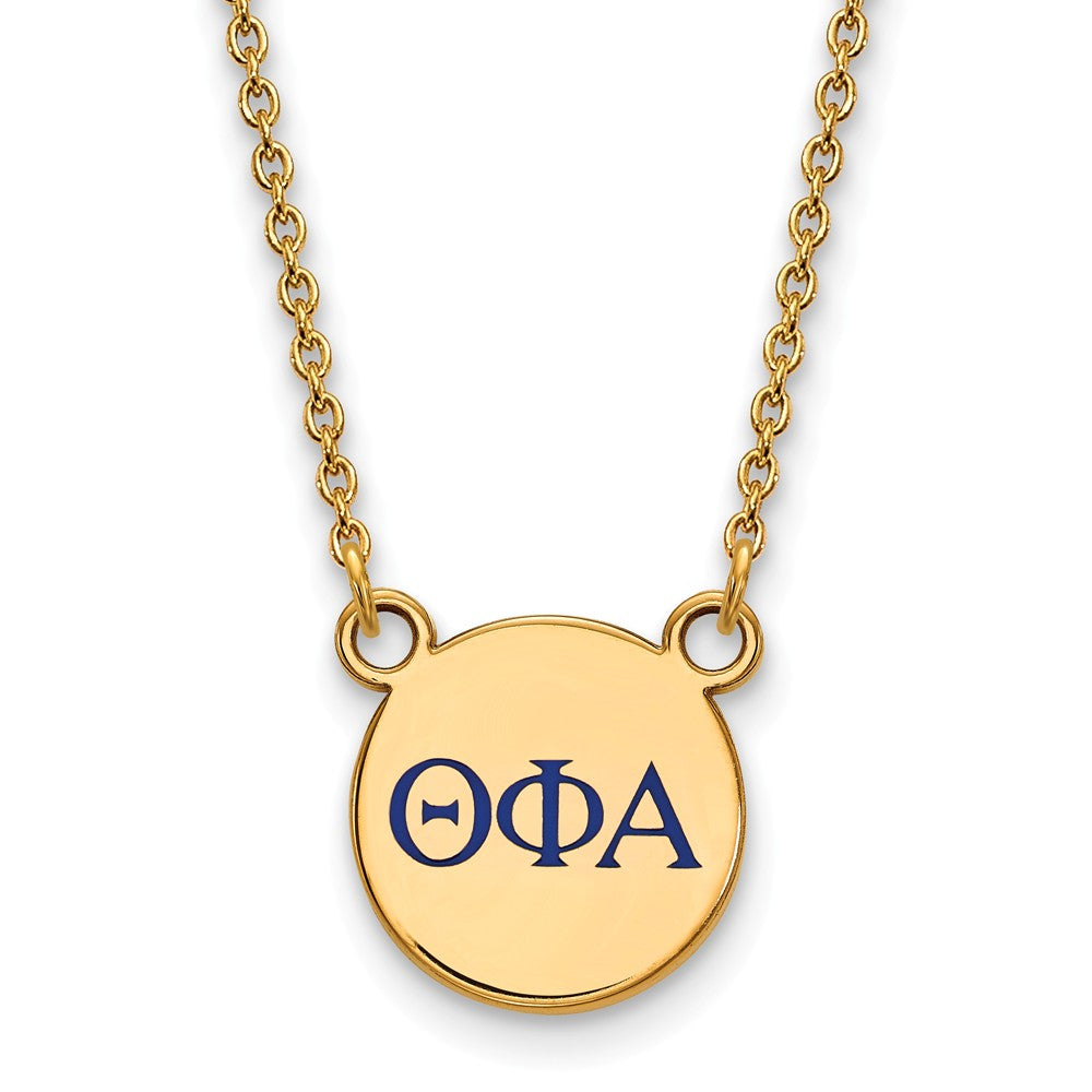 14K Plated Silver Theta Phi Alpha Small Blue Enamel Greek Necklace, Item N14551 by The Black Bow Jewelry Co.