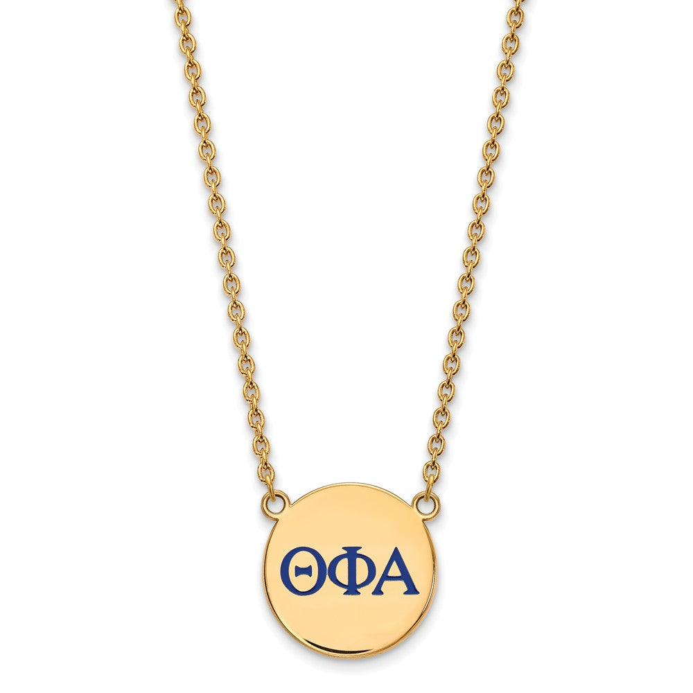 14K Plated Silver Theta Phi Alpha Large Blue Enamel Greek Necklace, Item N14552 by The Black Bow Jewelry Co.