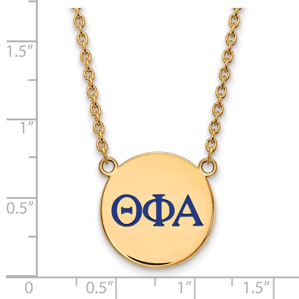Alternate view of the 14K Plated Silver Theta Phi Alpha Large Blue Enamel Greek Necklace by The Black Bow Jewelry Co.