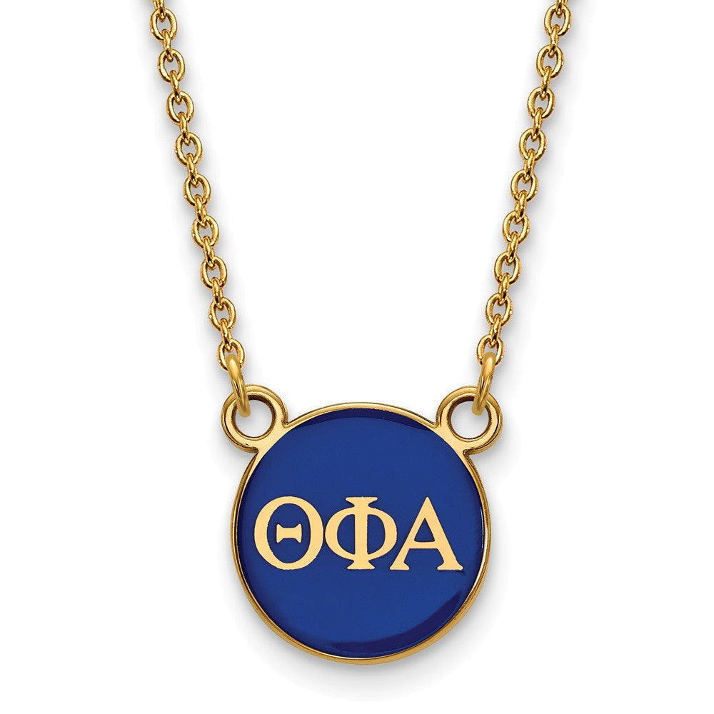14K Plated Silver Theta Phi Alpha Small Blue Enamel Disc Necklace, Item N14553 by The Black Bow Jewelry Co.