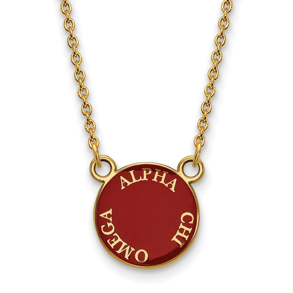 14K Plated Silver Alpha Chi Omega Small Enamel Disc Necklace, Item N14573 by The Black Bow Jewelry Co.