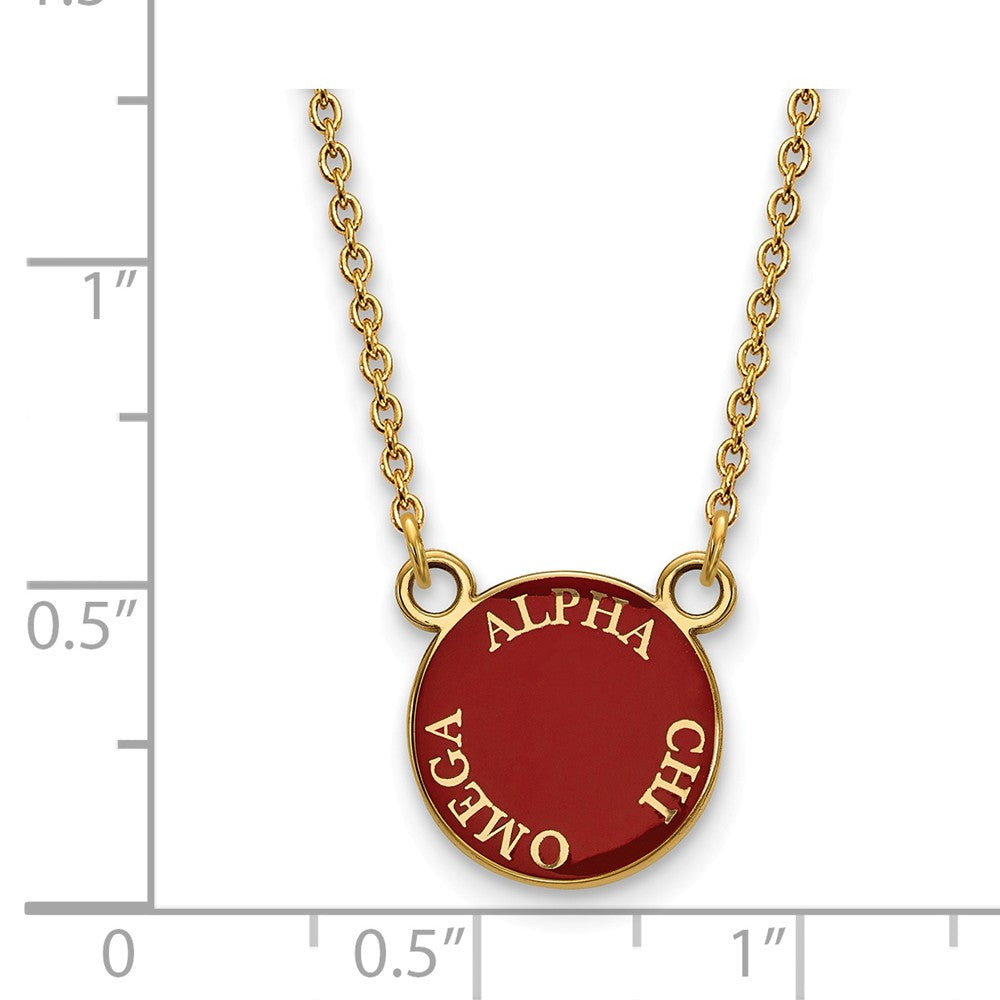 Alternate view of the 14K Plated Silver Alpha Chi Omega Small Enamel Disc Necklace by The Black Bow Jewelry Co.