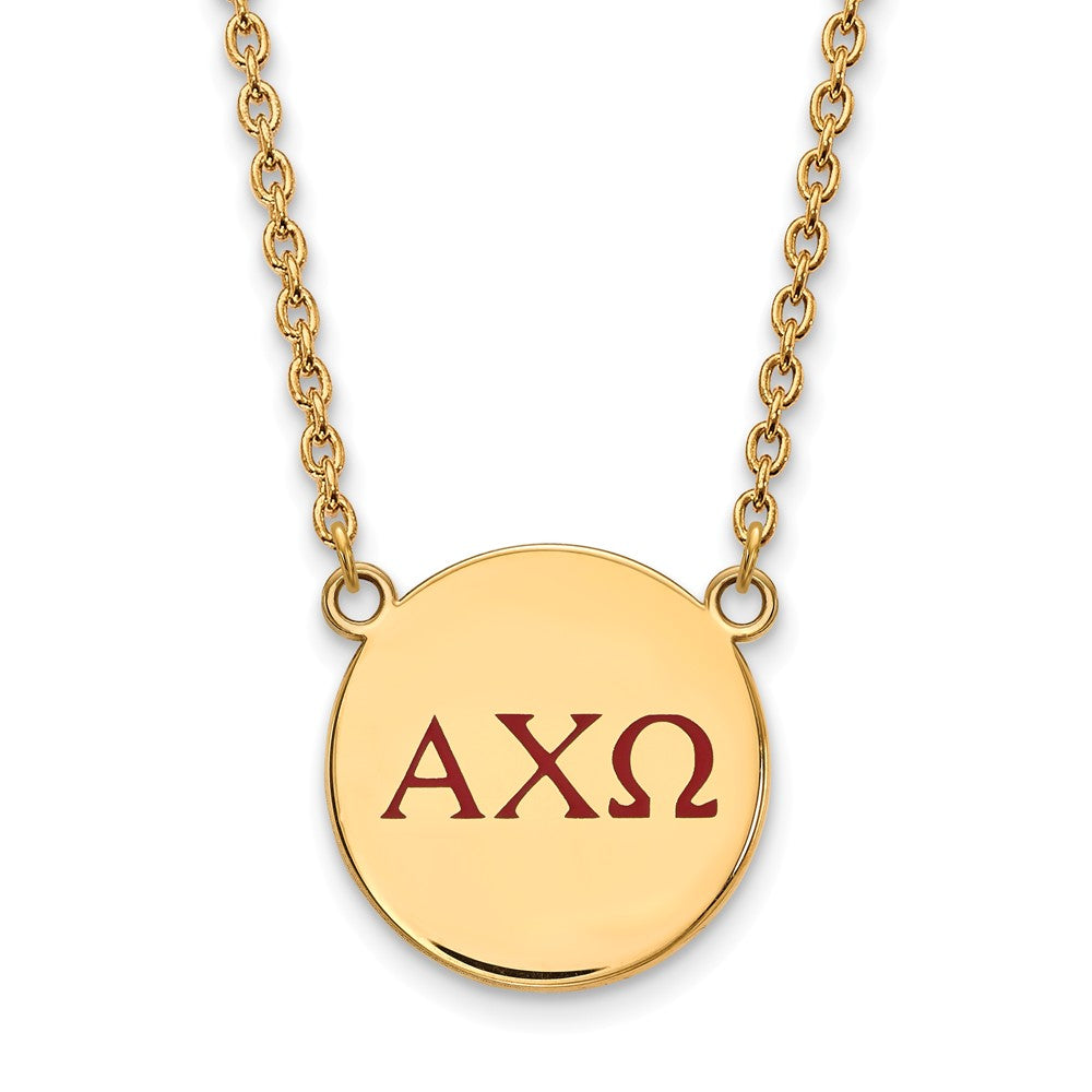 14K Plated Silver Alpha Chi Omega Large Red Enamel Greek Necklace, Item N14580 by The Black Bow Jewelry Co.