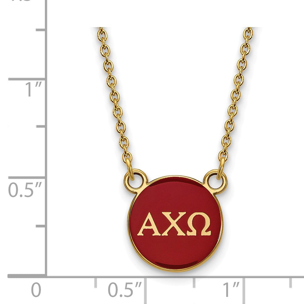 Alternate view of the 14K Plated Silver Alpha Chi Omega Small Red Enamel Disc Necklace by The Black Bow Jewelry Co.