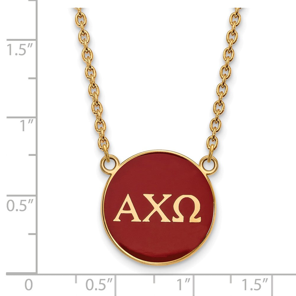 Alternate view of the 14K Plated Silver Alpha Chi Omega Large Red Enamel Disc Necklace by The Black Bow Jewelry Co.