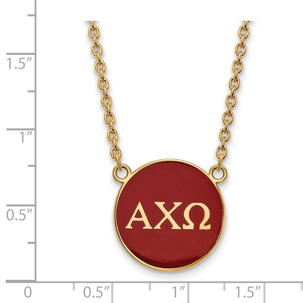 Alternate view of the 14K Plated Silver Alpha Chi Omega Large Red Enamel Disc Necklace by The Black Bow Jewelry Co.