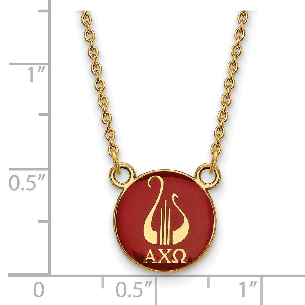 Alternate view of the 14K Plated Silver Alpha Chi Omega Small Enamel Logo Necklace by The Black Bow Jewelry Co.