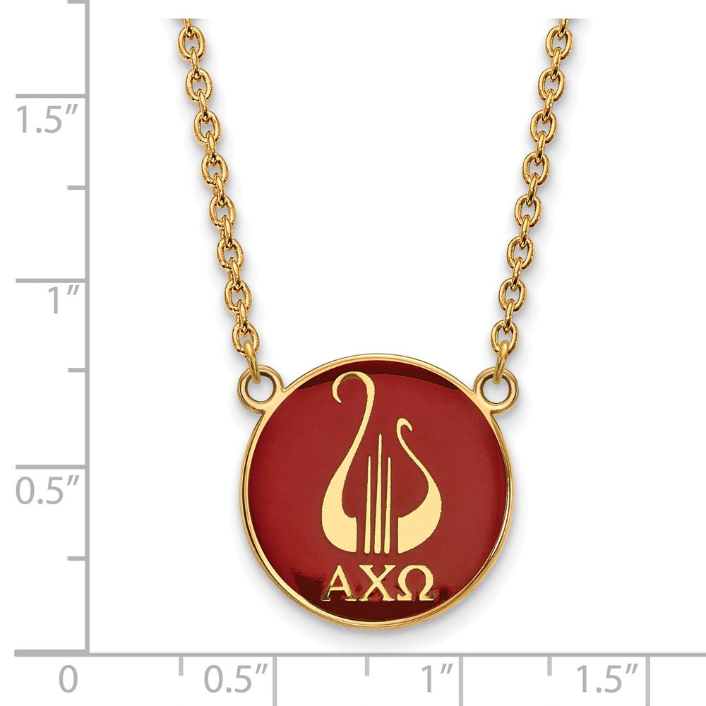 Alternate view of the 14K Plated Silver Alpha Chi Omega Large Enamel Logo Necklace by The Black Bow Jewelry Co.