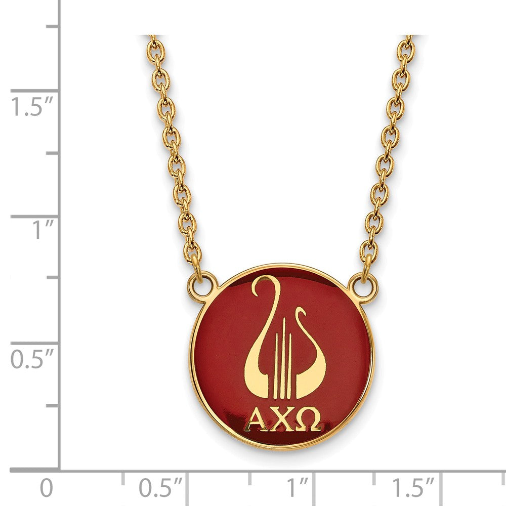 Alternate view of the 14K Plated Silver Alpha Chi Omega Large Enamel Logo Necklace by The Black Bow Jewelry Co.